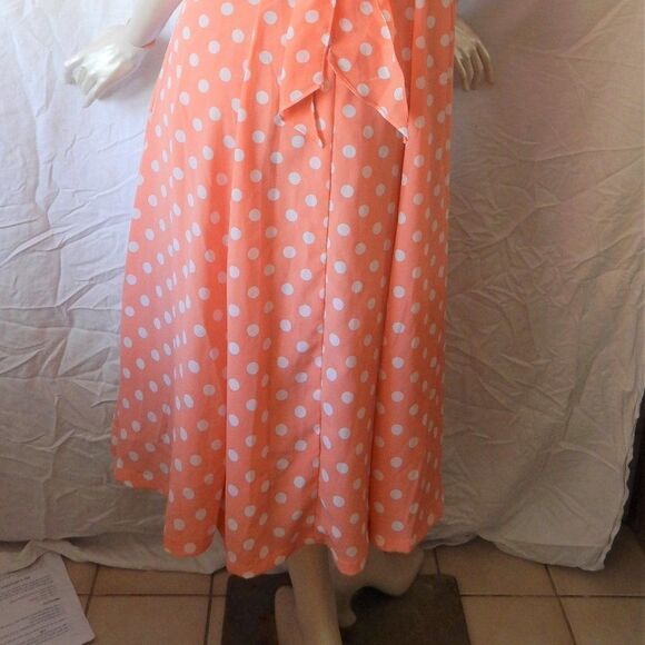 B.T.N. Coral Sleeveless Dress White Polka Dots Retro Summer Style - Picture 3 of 4